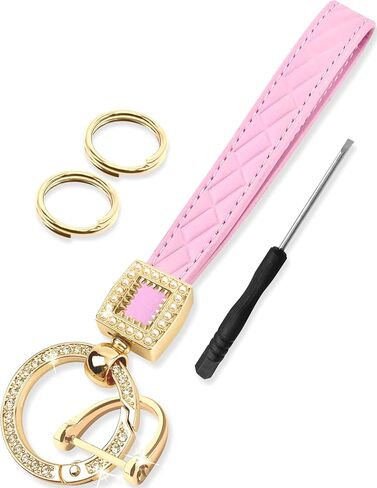 Extended Wristlet Keychain for Women Rhinestone Ring Carabiner & Horseshoe Clasp for Car Keys Rings Leather Wrist Strap in Kuwait