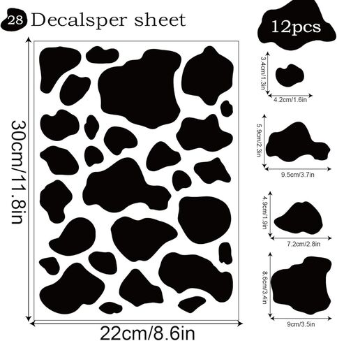 336 قطعة من ملصقات طباعة البقرة | دفاتر القصاصات|ملصقات ديكور للحوائط، ديكور حائط مطبوع عليه بقرة قابل للإزالة، ملصق لاصق ذاتي اللصق ذو بقعة سوداء، لغرفة النوم وغرفة المعيشة، مصنوعات يدوية ذاتية الصنع، ديكور حفلات بموضوع البقرة in Kuwait
