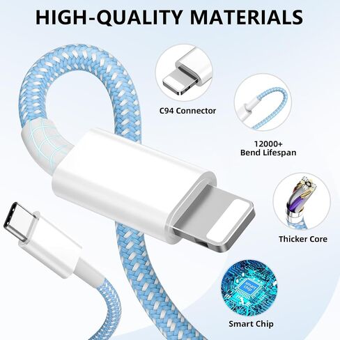شاحن هاتف شحن سريع، 4 عبوات شاحن حائط USB C بقدرة 20 وات مع كابل شحن بطول 6 أقدام لشاحن الهاتف السريع المتوافق مع الهاتف 14/14 Pro Max/13/13 Pro/12/12 Pro/11/11 Pro/XS، والوسادة والمزيد in Saudi Arabia