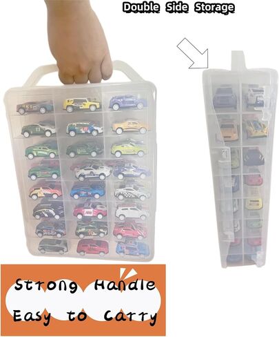 Carrying Cases Compatible with 48 Hot Wheels,Double Sided Storage Box for Matchbox Cars,Portable Transparent Toy Car Storage Case with 46 Slot,Case Only (Transparent) in Saudi Arabia