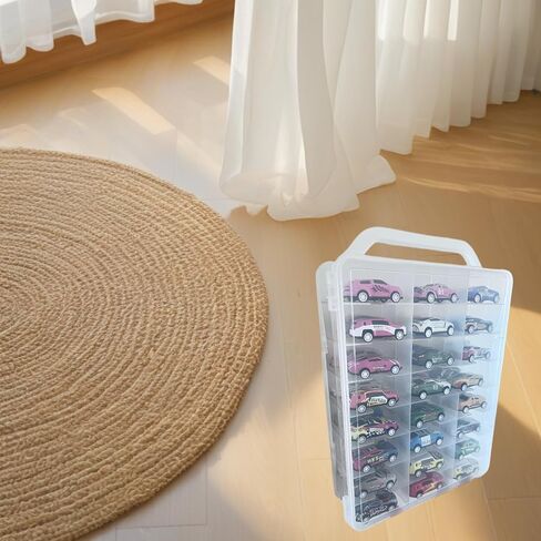 Carrying Cases Compatible with 48 Hot Wheels,Double Sided Storage Box for Matchbox Cars,Portable Transparent Toy Car Storage Case with 46 Slot,Case Only (Transparent) in Saudi Arabia