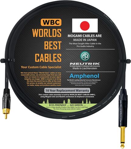 أفضل الكابلات في العالم بطول 3 أقدام - كابل TS إلى RCA - كابل توصيل الصوت Mogami 2964 وNeutrik NP2X-B ومقابس Amphenol ACPL-CBK الذهبية - مصنوع حسب الطلب in Saudi Arabia