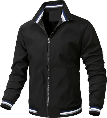 PEGENO Men's Lightweight Jacket Spring Fall Thin Flight Bomber Jacket Sportwear Full Zip Windbreaker Casual Coat in Saudi Arabia