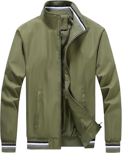 PEGENO Men's Lightweight Jacket Spring Fall Thin Flight Bomber Jacket Sportwear Full Zip Windbreaker Casual Coat in Saudi Arabia
