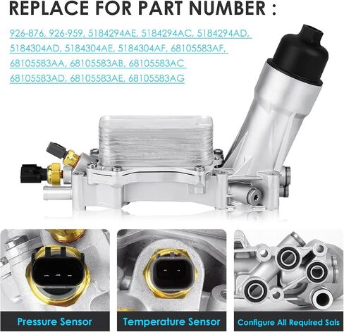 Engine Oil Cooler with Oil Filter Housing Adapter Gaskets Sensor 5184294AE for 2011-2013 3.6L V6 Jeep Grand Cherokee/Wrangler, Dodge Avenger/Challenger/Charger/Grand Caravan in Saudi Arabia