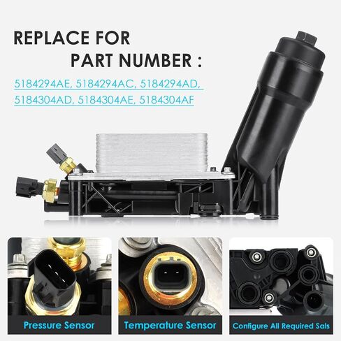 Engine Oil Cooler with Oil Filter Housing Adapter Gaskets Sensor 5184294AE for 2011-2013 3.6L V6 Jeep Grand Cherokee/Wrangler, Dodge Avenger/Challenger/Charger/Grand Caravan in Saudi Arabia