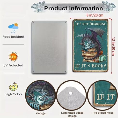 Funny Dragon Tin Sign I Read Because Roasting People Is Frowned Upon Sign for Home Cafe Bedroom Library Bookshelf Wall Decor 8x12 Inch (3019) in Kuwait