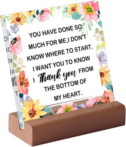 Thank You Farewell Gift for Women Men Friend Boss Retirement Gift Square Acrylic Desk Plaque Sign With Wood Stand Decor for Home Office Desk-I Thank You from The Bottom of My Heart Sign in Saudi Arabia