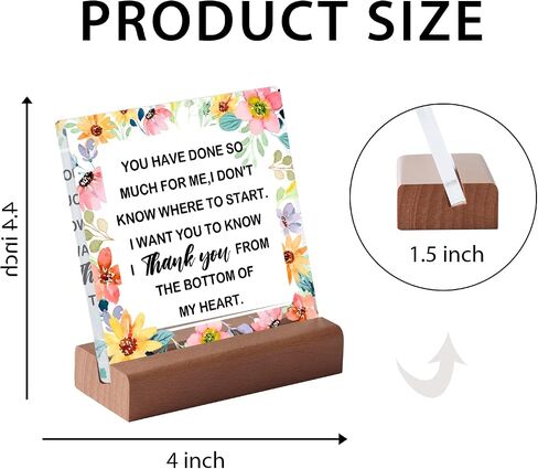 Thank You Farewell Gift for Women Men Friend Boss Retirement Gift Square Acrylic Desk Plaque Sign With Wood Stand Decor for Home Office Desk-I Thank You from The Bottom of My Heart Sign in Saudi Arabia