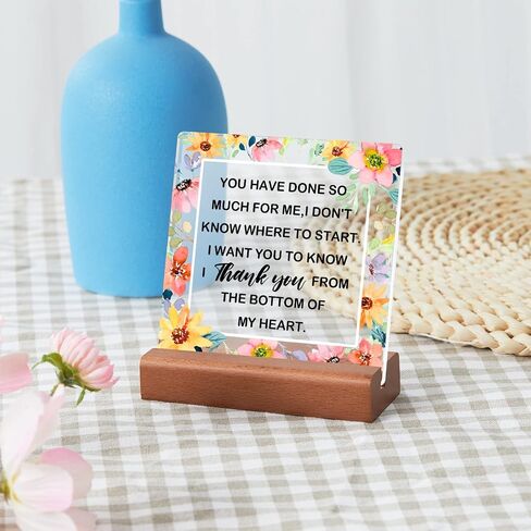 Thank You Farewell Gift for Women Men Friend Boss Retirement Gift Square Acrylic Desk Plaque Sign With Wood Stand Decor for Home Office Desk-I Thank You from The Bottom of My Heart Sign in Saudi Arabia