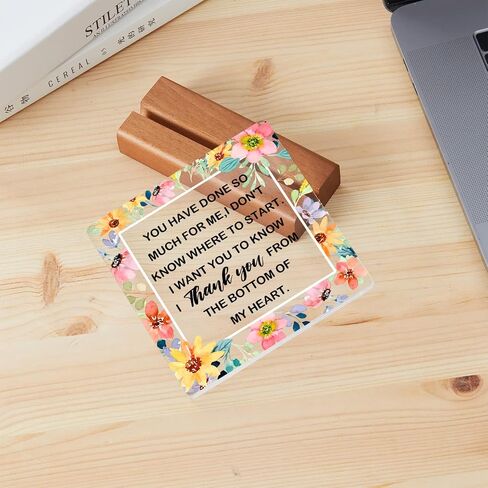Thank You Farewell Gift for Women Men Friend Boss Retirement Gift Square Acrylic Desk Plaque Sign With Wood Stand Decor for Home Office Desk-I Thank You from The Bottom of My Heart Sign in Saudi Arabia