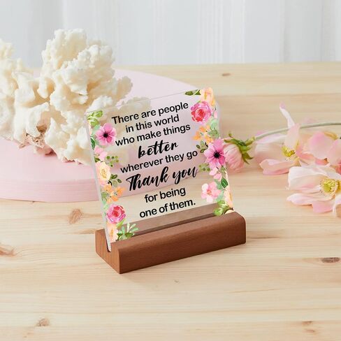 Thank You Farewell Gift for Women Men Friend Boss Retirement Gift Square Acrylic Desk Plaque Sign With Wood Stand Decor for Home Office Desk-I Thank You from The Bottom of My Heart Sign in Saudi Arabia