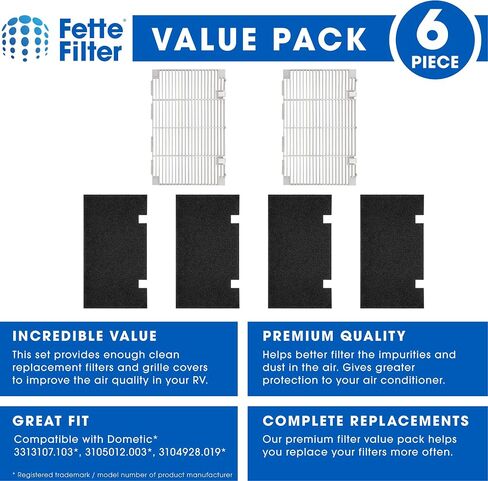 Fette Filter - Ducted Air Grille Duo-Therm AC Filter Cover Compatible with Dometic 3104928.019 Contains 2 RV Grille and 4 AC Duct Foam Prefilters. in Saudi Arabia