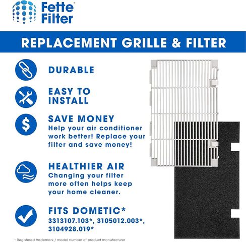 Fette Filter - Ducted Air Grille Duo-Therm AC Filter Cover Compatible with Dometic 3104928.019 Contains 2 RV Grille and 4 AC Duct Foam Prefilters. in Saudi Arabia