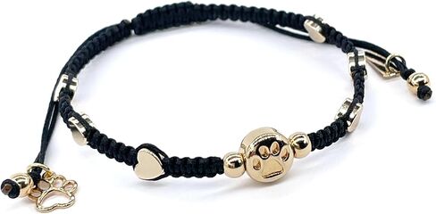 Pet Lovers Gold-Plated Paw Print Bead Handwoven Nylon Adjustable Bracelet for Women (Black) in Saudi Arabia