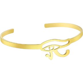 Eye of Horus Bangle Bracelet for Women Stainless Steel Chic Simple Egyptian Eye of Horus Ankh Open Bangle Bracelet Protective Amulet Jewelry