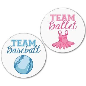 36 2.5-inch Baseball and Ballet Stickers - Boy or Girl - Team Gender Reveal Party Labels