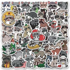 52Pcs The Northern Raccoon Stickers Vinyl Animal Stickers for Laptop Water Bottle Skateboard Luggage Guitar Bicycle Cars Suitcase Scrapbook Journal,Waterproof Cute Raccoon Stickers for Kids Teens