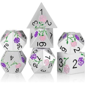 DND Metal Dice Set, D&D Dice Set-Handmade Carve Rose Metal Polyhedral Dice Set,Perfect in Gift Metal Box for DND Dungeons and Dragons RPG Role Playing Games(Black-Blue Rose)