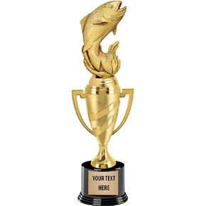 Crown Awards Fishing Trophy, 14" Gold Cup Trout Fish Trophies, Enter Your Own Engraving Prime