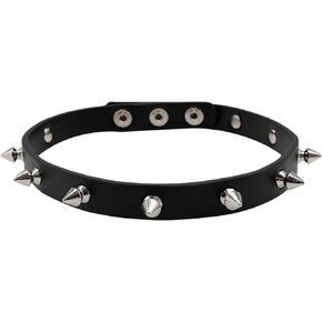 Spiked Choker, Goth Black Leather Choker Collar with Studded Spikes Punk Necklace for Men Women Cosplay Accessory