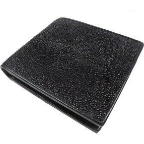 Genuine Stingray Shagreen Skin Leather Bifold Wallet (Black, Black)