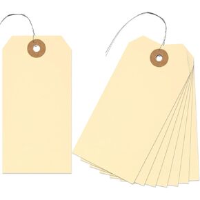 VGOODALL 120PCS Blank Shipping Tags, Manila Tags with Wire 4 3/4 x 2 3/8 inch Brown Hang Tags for Clothing Garage Luggage Shipping Labels