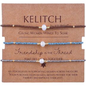 KELITCH 3PCS Shell Pearl Seed Bead Bracelets for Women Thin Rope Handmade Braided Adjustable Charm String Chains Stack Bracelets Sets Friendship Fashion Jewelry in Kuwait
