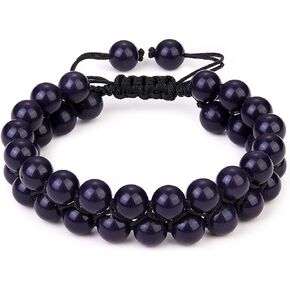 Ornaland Triple Protection Bracelet 8mm Natural Stone Braided Bead Bracelet Double Layer Gemstone Beaded Bracelet Adjustable Bracelet for Men Women