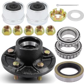 Trailer 5 Lugs Idler Hub Kits 5 on 4.5，Trailer Axle Kit for 3500 lb 5 Lug Trailer Hub with Extra Dust Cap and Rubber Plug，Trailer Wheel Hub Kit