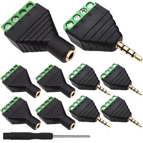 3.5mm Screw Terminal Gold Plated, 1/8" TS Mono Male to 2 Pin Screw Terminal with 1/8" TS Mono Female to 2 Pin Screw Terminal, Balun Solderless Converter with Screwdriver