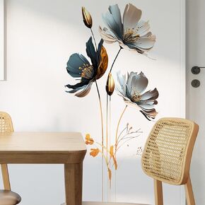 Spring Wall Decals Spring Flowers Butterfly Wall Stickers Peel and Stick Floral Wall Stickers for Bedroom Living Room Offices Study Room Home Decoration (Blue)