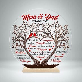 CEZII Mom & Dad Gift from Daughter Son, To My Parents Round Acrylic Plaque w Stand, Thank You Mom Dad Keepsake, Grateful Gift for Parents Mother-in-law, Bonus Mom Stepdad Present, Gift for Anniversary