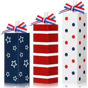 3 Pcs Labor Day Wooden Block Sign Patriotic Tiered Tray Decor Red White Blue Table Decor Memorial Day Decorations Rustic Independence Day Table Centerpieces for 4th of July(Rustic Style)
