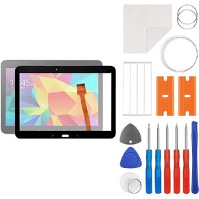 Front Screen Glass Outer Panel Lens Touch Digitizer Replacement +OCA Compatible with Samsung Galaxy Tab 4 10.1 SM-T530 (Black) (Not LCD Screen) with Repair Kit