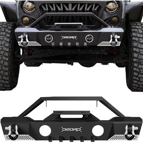 OEDRO Stubby Front Bumper Compatible with 2007-2018 Jeep Wrangler JK & JKU Unlimited, Off Road Bumper w/Fog Light Hole & D-Rings & Winch Plate