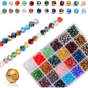 1200Pcs Faceted Rondelle Beads, Messar 6mm Crystal Glass Beads AB Color Plated Bicone Faceted Glass Beads for Bracelet Necklace Jewelry Making Set DIY Craft Projects (24 Mixed Colors)