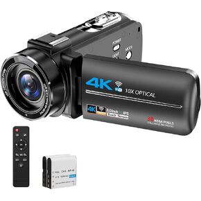 4K Video Camera,10X Optical Camcorder,4X Digital Zoom Vlogging Camera for YouTube,30MP WiFi Camera,Video Recorder with 3.0" Touch Screen,2.4G Remote Control,2 Batteries(No SD Cards)
