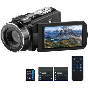 ORDRO Video Camera Camcorder Full HD 1080P 30FPS 30MP, IR Night Vision Vlogging Camera Recorder for YouTube 3.0 Inch IPS Screen 18X Zoom Camcorders with 16G SD Card, 2 Batteries Remote Control