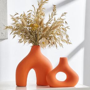 Octdays Black Gold Ceramic Vase: Modern Boho Donut Vase Set of 2 for Home Decor Minimalist Round Vases for Living Room Centerpiece Table Kitchen Office Decoration