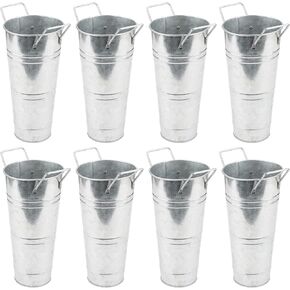Set of 8 Galvanized Metal Flower Vases, 9 Inch Rustic Farmhouse French Bucket with Handles,Metal Flower Holder for Weeding, Table, Home Decoration
