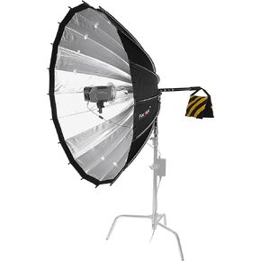Fotodiox DLX Parabolic 56in Focusing Softbox w/Bowens Speedring - 56in (140cm) Focusable & Quick Collapsible Softbox/Silver Reflective Umbrella Interior w/Double Diffusion Panels & Grid