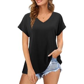 Amoretu Women Summer Tops V Neck Short Sleeve T Shirts Casual Loose Basic Tee Shirt