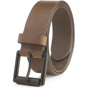 Men's Leather Belt with Frame Buckle | Genuine Full Grain Leather Adjustable Waist Belts for Casual, Olive