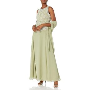 J Kara Women's Sleeveless Mock 2 Piece Beaded Bodice Flare Dress