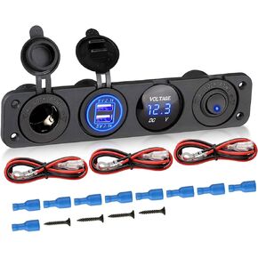 SUNJOYCO 4 in 1 USB Socket Charger Panel, 4.2A Dual USB Charger Socket, Cigarette Lighter Socket Voltmete Switch, Outlet Socket Panel for Car
