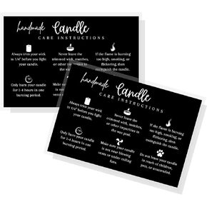 Crafters Cup Handmade Candle Care Instruction Card | 30 Pack | for Handmade Candle Makers Soy Bees Wax Coconut Essential Oils | Black Card