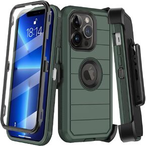 Compatible with iPhone 13 Pro Case with Belt Clip Holster & Kickstand,Built-in Screen Protector,Heavy Duty Shockproof Drop Protection Military Grade Full Body Rugged Phone Cover 6.1 Inch (Black)
