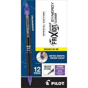 PILOT, FriXion Synergy Clicker Erasable, Refillable, Retractable Gel Ink Pens, Extra Fine Point 0.5 mm, Pack of 12, Purple Ink