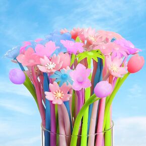 Fulmoon 60 Pcs Color Changing Flower Pens Ballpoint Pens Cherry Blossom Tulip Daisy and Daffodils Cute Pens 0.38 mm 0.5 mm Fun Pens Colorful Gel Ink Pens for School Home Office Kids Teachers Gifts